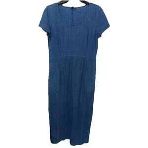 J. Jill Pure Jill Indigo blue maxi dress Sz S pockets cotton minimalist Cottage